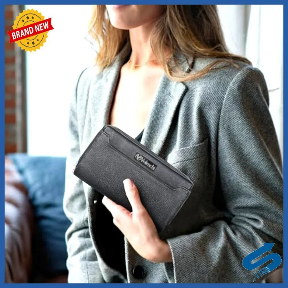 Leather Clutch Wallet with RFID Blocking and Card Slots